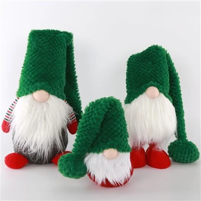Fabric Christmas Santa Claus Plush Dolls With Green Hats Decoration